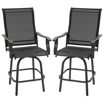 Set Of 2 Bar Height Swivel Patio Armchairs W/ Footrest Backyard Deck Pool Brown