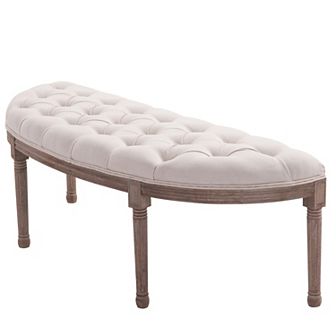 Classic Elegant Velvet Touch Fabric Sitting Ottoman Seat With Rubberwood Legs