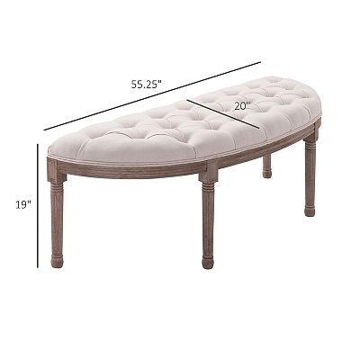 HOMCOM Vintage Semi-Circle Entryway Bench w/Tufted Upholstered Fabric