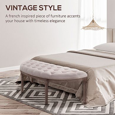 HOMCOM Vintage Semi-Circle Entryway Bench w/Tufted Upholstered Fabric