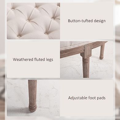 HOMCOM Vintage Semi-Circle Entryway Bench w/Tufted Upholstered Fabric