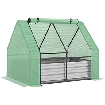 Outsunny Raised Garden Bed with Greenhouse Steel Outdoor Planter Box with Plastic Cover Roll Up Window Dual Use for Flowers Vegetables Fruits and Herbs 50"x37"x36.25" Green