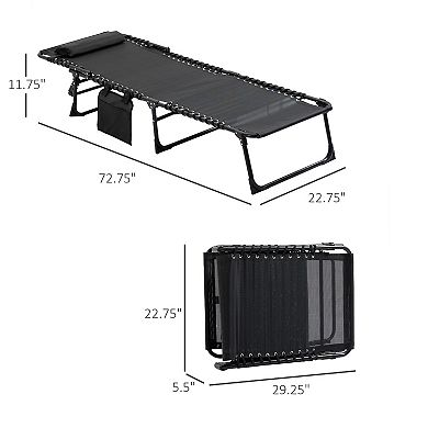 Portable Sun Lounger, Folding Chaise Recliner, 5-position Adjustable Cot, Black