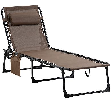 Outsunny Reclining Chaise Lounge Chair, Portable Sun Lounger, Folding Camping Cot, with Adjustable Backrest and Removable Pillow, for Patio, Garden, Beach, Mixed Grey