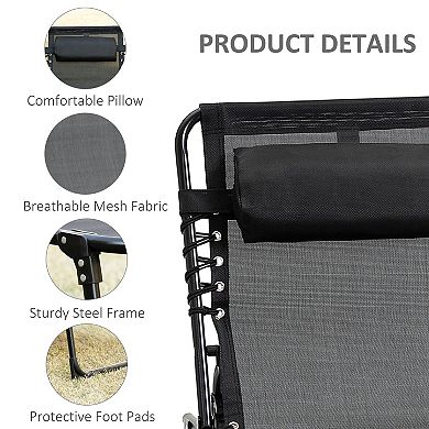 Portable Sun Lounger, Folding Chaise Recliner, 5-position Adjustable Cot, Black