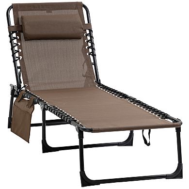 Outsunny Reclining Chaise Lounge Chair, Portable Sun Lounger, Folding Camping Cot, with Adjustable Backrest and Removable Pillow, for Patio, Garden, Beach, Mixed Grey