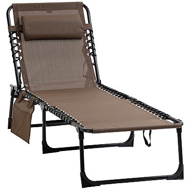 Portable Sun Lounger, Folding Chaise Recliner, 5-position Adjustable Cot, Black
