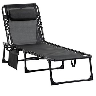 Portable Sun Lounger, Folding Chaise Recliner, 5-position Adjustable Cot, Brown