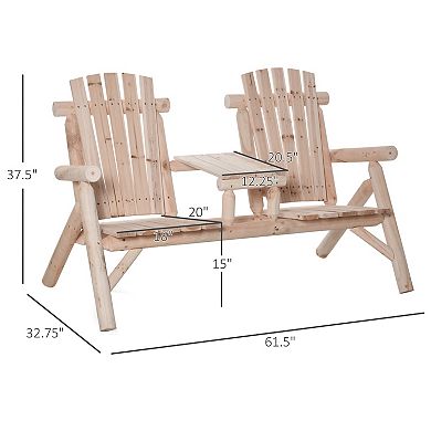 Outsunny Wood Adirondack Patio Chair Bench with Center Coffee Table Perfect for Lounging and Relaxing Outdoors Natural