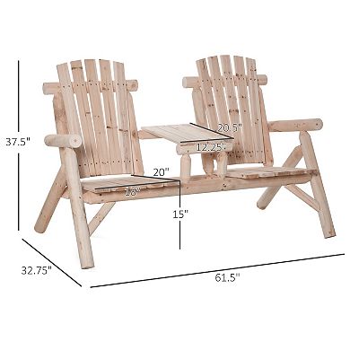 Outdoor Patio Adirondack Double Bench W/ Center Table, Carbonized