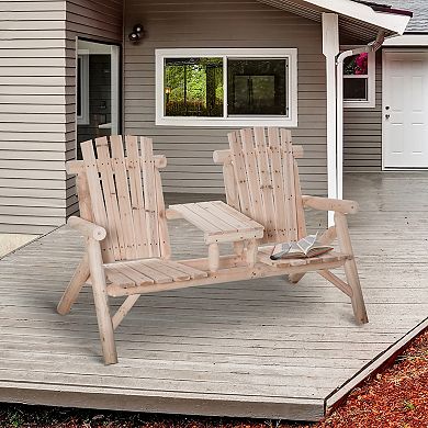 Outsunny Wood Adirondack Patio Chair Bench with Center Coffee Table Perfect for Lounging and Relaxing Outdoors Natural