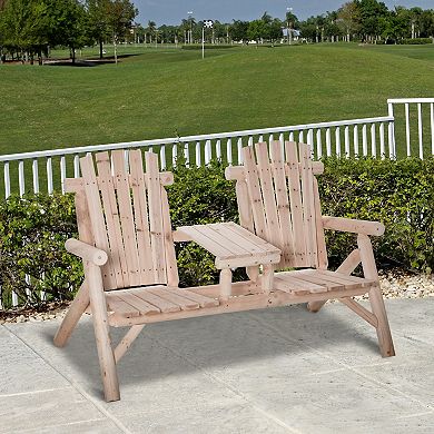 Outdoor Patio Adirondack Double Bench W/ Center Table, Carbonized