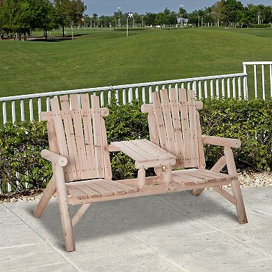 Outsunny Wood Adirondack Patio Chair Bench with Center Coffee Table Perfect for Lounging and Relaxing Outdoors Natural
