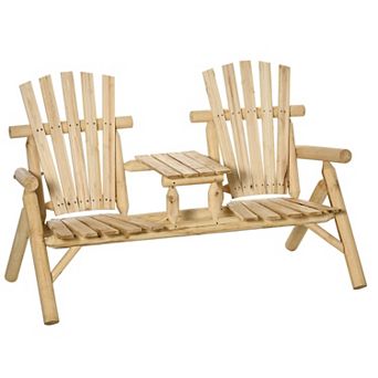 Outsunny Outdoor Wood Adirondack Bench Chair with Center Table