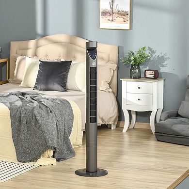 Oscillating Tower Standing Fan W/ Air Filter, Led Light And Remote Control, Grey