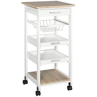Mobile Computer Desk Office Table With Sliding Keyboard, Shelves, Wood Grain