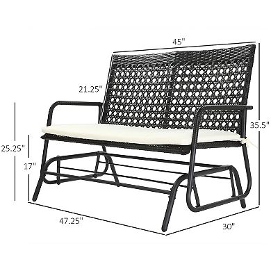 Patio Glider Wicker Loveseat Bench Double 2 Person Swing Chair Deck Yard Rocker