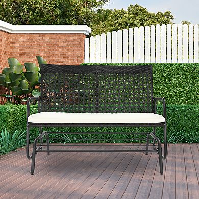 Patio Glider Wicker Loveseat Bench Double 2 Person Swing Chair Deck Yard Rocker