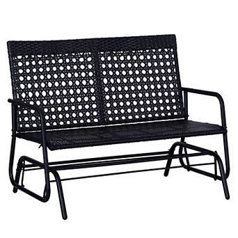 Patio Glider Wicker Loveseat Bench Double 2 Person Swing Chair Deck Yard Rocker