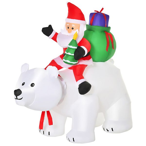 HOMCOM 6ft Christmas Inflatable Animated Moving Santa Claus Riding A Polar  Bear with Toy Bag Outdoor Blow Up Yard Decoration with LED Lights Display