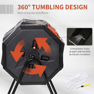 Outsunny Tumbling Compost Bin Outdoor 360 degree Dual Chamber Rotating Composter 43 Gallon Green