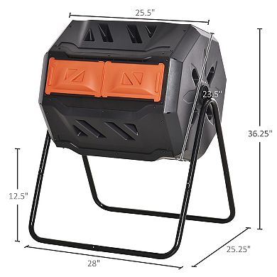 Outsunny Tumbling Compost Bin Outdoor 360 degree Dual Chamber Rotating Composter 43 Gallon Green