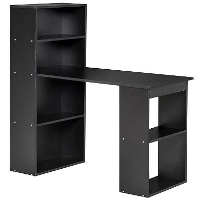 HOMCOM Modern Compact Computer Desk with 6 Tier Storage Shelves Combo Writing Table Workstation with Bookshelf for Home Office Black