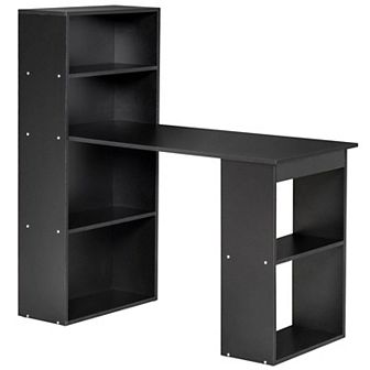 47" Modern Home Office Desk W/ 6 tier Shelves, Writing Table W/ Bookshelf White