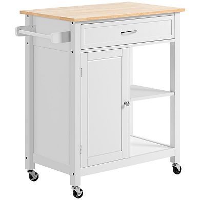 Portable Wooden Kitchen Storage Island Cart Trolley W/ Shelf & Drawers, Black