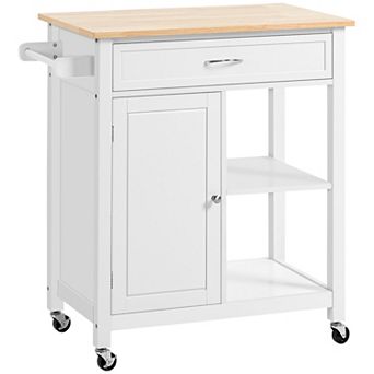 HOMCOM Wooden Kitchen Serving Storage Cart Serving Cabinet with Shelves