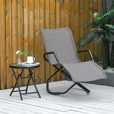 Outdoor Zero-gravity Garden Sun Rocking Folding Chair For Backyard, Pool, Brown
