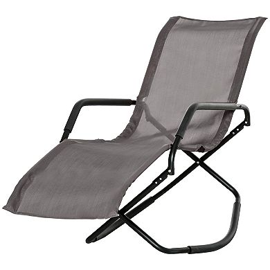 Outdoor Zero-gravity Garden Sun Rocking Folding Chair For Backyard, Pool, Brown