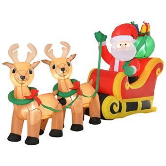 HOMCOM 8ft Long Christmas Inflatable Santa Claus with Sleigh and Reindeer Outdoor Blow Up Yard Decoration with LED Lights Display