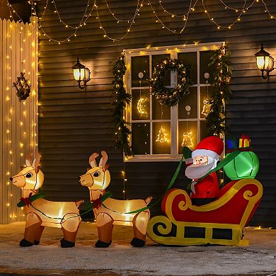 HOMCOM 8ft Long Christmas Inflatable Santa Claus with Sleigh and Reindeer Outdoor Blow Up Yard Decoration with LED Lights Display