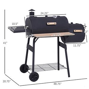 Outsunny 48" Steel Portable Backyard Charcoal BBQ Grill and Offset Smoker Combo - 3