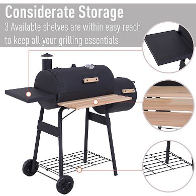 Outsunny 48" Steel Portable Backyard Charcoal BBQ Grill and Offset Smoker Combo