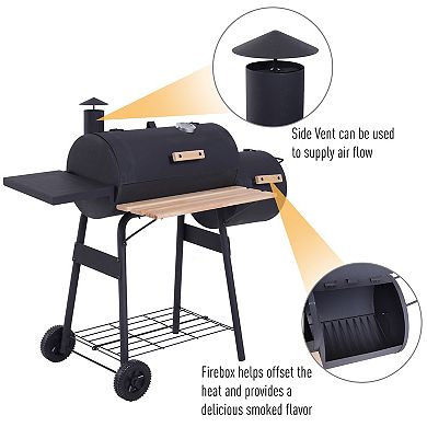 Outsunny 48" Steel Portable Backyard Charcoal BBQ Grill and Offset Smoker Combo