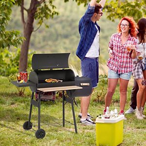 Outsunny 48" Steel Portable Backyard Charcoal BBQ Grill and Offset Smoker Combo - 2