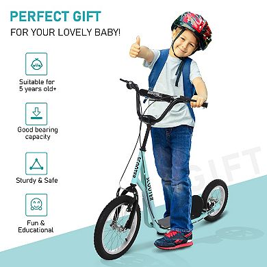 Aosom Teens Youth Kick Scooter Adjustable Handlebar Ride On Toy For 5+ w/ Front and Rear Dual Brakes Inflatable Wheels Blue