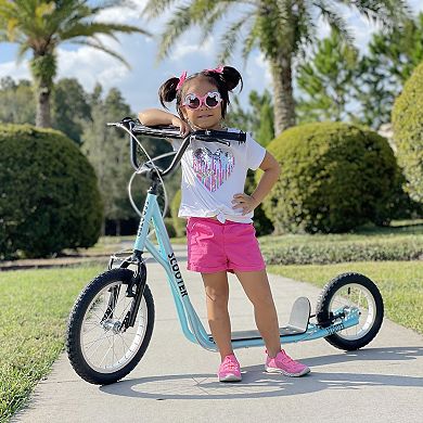 Aosom Teens Youth Kick Scooter Adjustable Handlebar Ride On Toy For 5+ w/ Front and Rear Dual Brakes Inflatable Wheels Blue