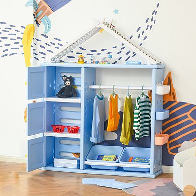Roomy Kids Wardrobe Closet Hanging Rack Built For Kids Bedroom Storage, Orange