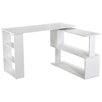 360° Rotating Home Office Corner Desk And Storage Shelf Combo L-shaped Table