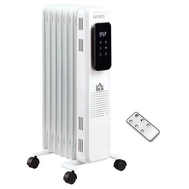 HOMCOM 1500W Oil Filled Portable Radiator Heater with 3 Heat Settings  Electric Space Heater with 24H Timer Over heat Protection and Remote  Control White