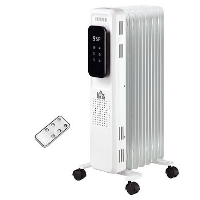 HOMCOM 1500W Oil Filled Portable Radiator Heater with 3 Heat Settings Electric Space Heater with 24H Timer Over heat Protection and Remote Control White