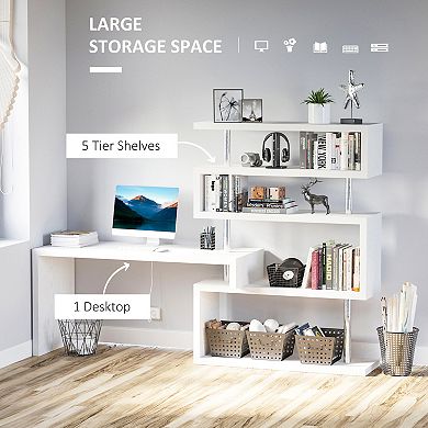 HOMCOM 94" 4 Tier Rotating Versatile L Shaped Computer Desk Writing Table with Display Shelves and Steel Frame White