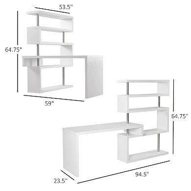 Hollow Core Hobby Corner Desk Computer Table Rotating 4 Tier Shelf Combo, Black