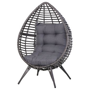 Outsunny Outdoor Indoor, Teardrop Egg Chair, Cushion, Plastic Rattan,