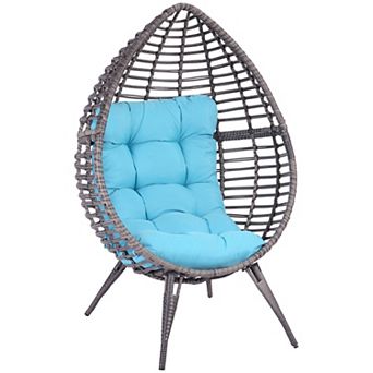 Outdoor Indoor, Teardrop Egg Chair, Cushioned Pe Plastic Rattan Lounger, Brown