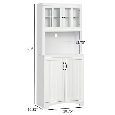 HOMCOM Accent Kitchen Buffet and Hutch Wooden Storage Cabinet with Glass Framed Door and Microwave Space White
