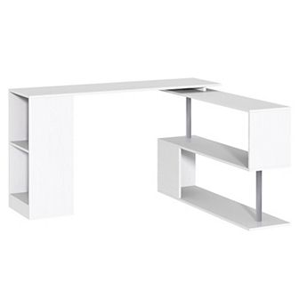 Rotating Corner Table Shelf Combo L-shaped I-shape Computer Home Office, White